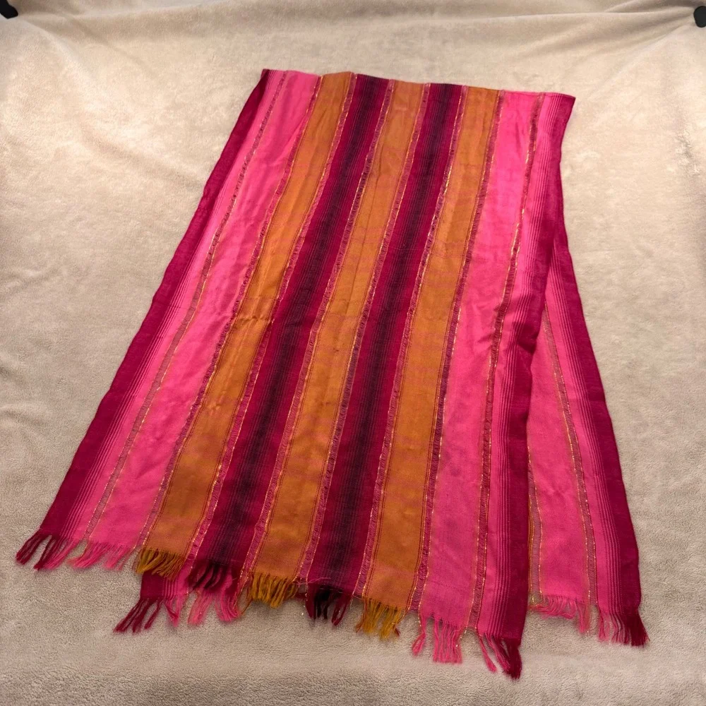 Moroccan Boho Striped Metallic Pink Orange Scarf Wrap‎ Festival Beachy Resort
